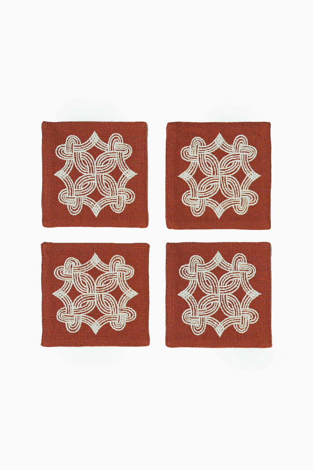 Kolam Knot Embroidered Cotton Linen Coaster Set of 4
