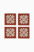 Kolam Knot Embroidered Cotton Linen Coaster Set of 4