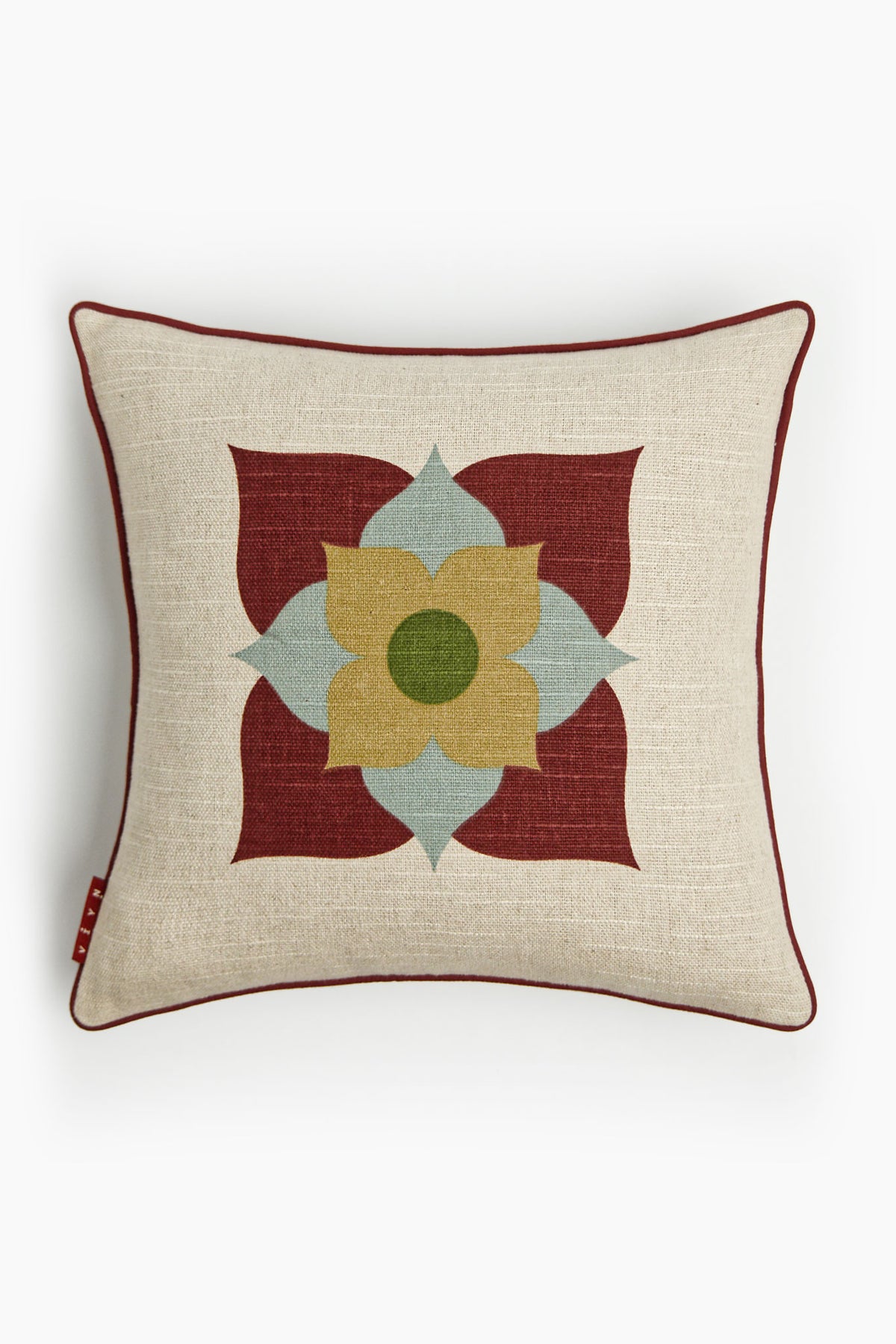 Athangudi Medallion Printed Cotton-Jute Cushion Cover
