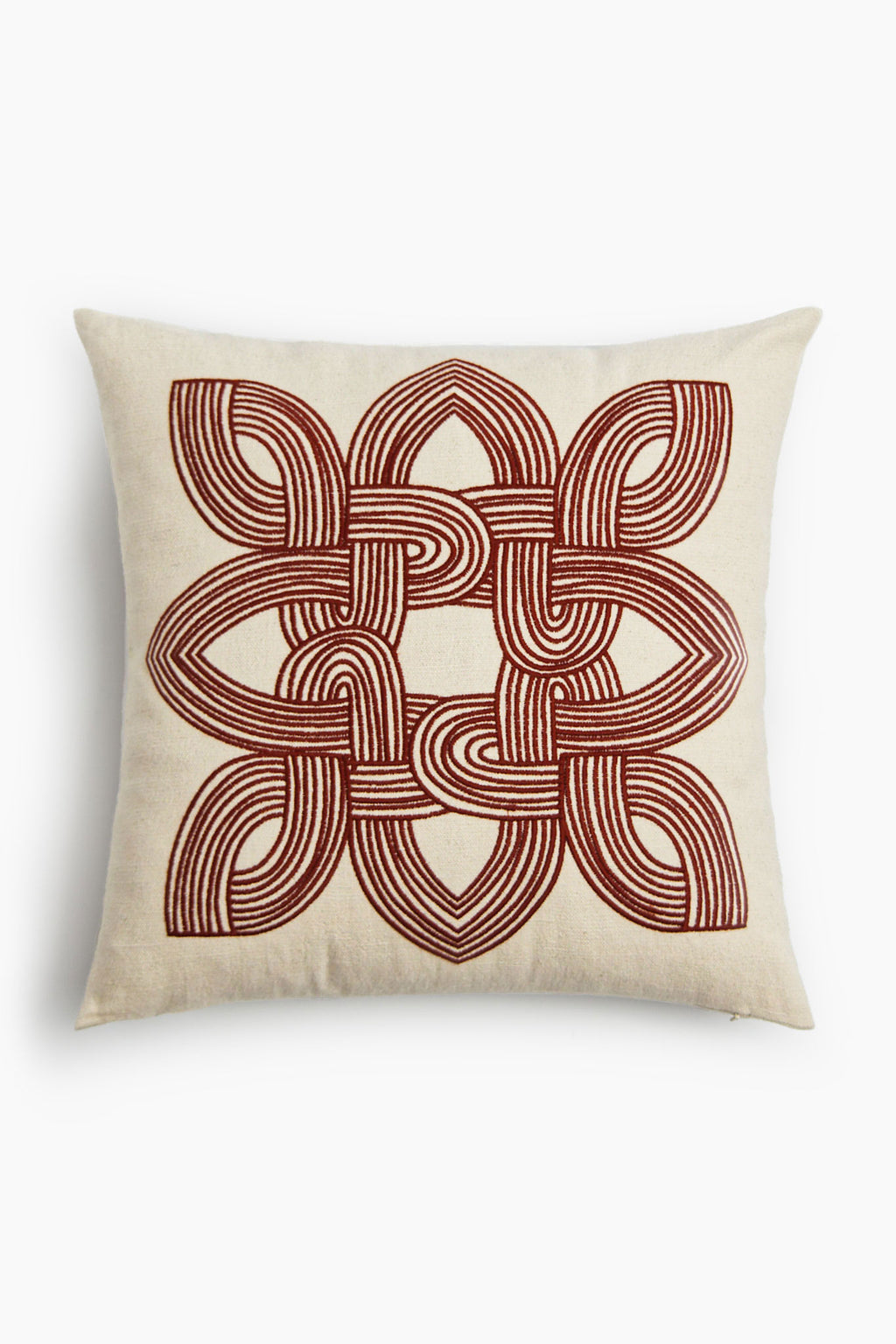 Kolam Knot Embroidered Cotton Linen Cushion Cover