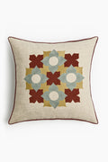 Athangudi Rosette Embroidered Cotton-Jute Cushion Cover