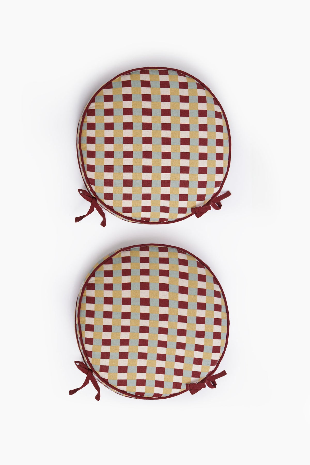 Athangudi Check Printed Round Chairpad Set of 2