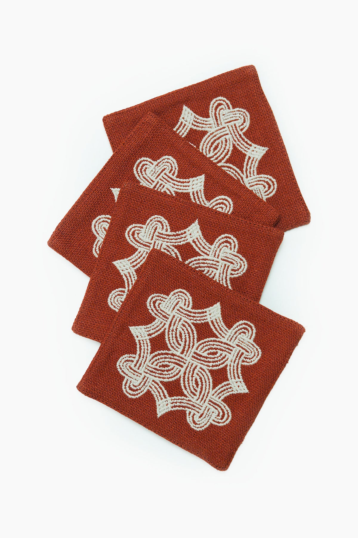 Kolam Knot Embroidered Cotton Linen Coaster Set of 4