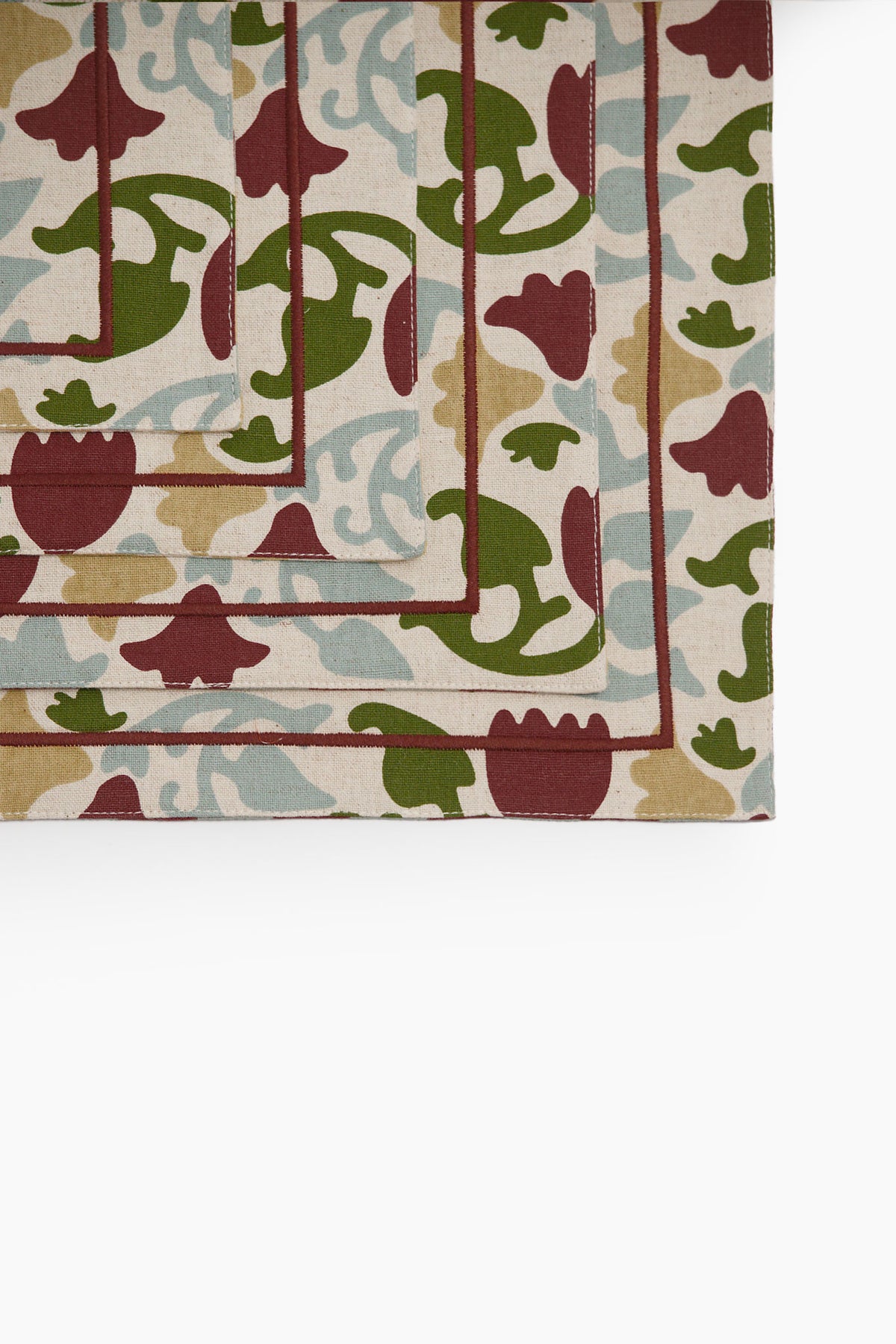 Athangudi Floral Printed Reversible Cotton-Jute Table Mats Set of 4