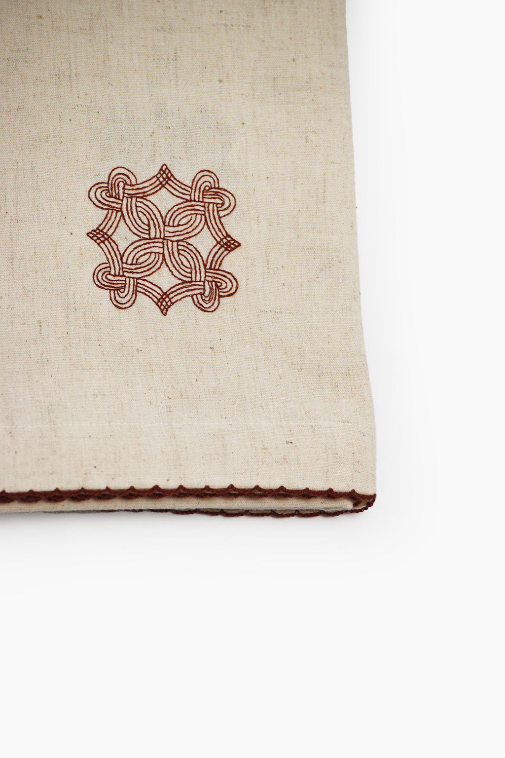Quiet Kolam Embroidered Cotton Linen Table Cover