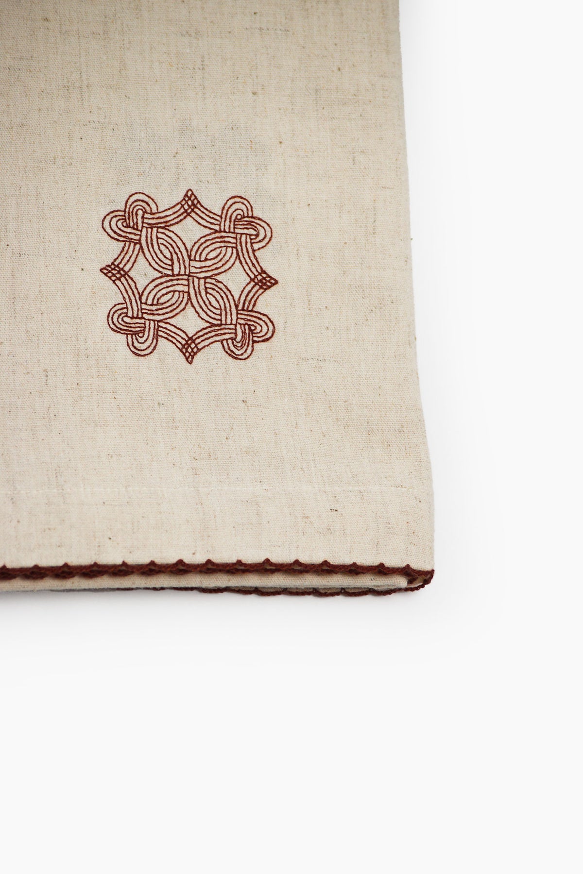 Quiet Kolam Embroidered Cotton Linen Table Cover