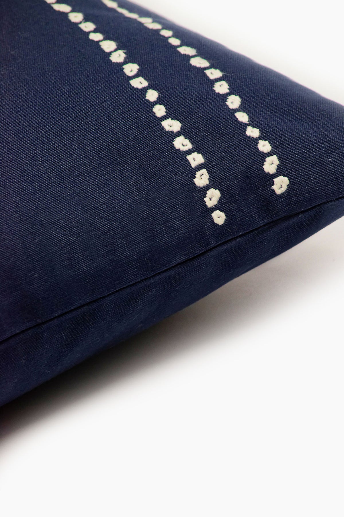 Dotted stripe Border Embroidered Cotton Cushion Cover