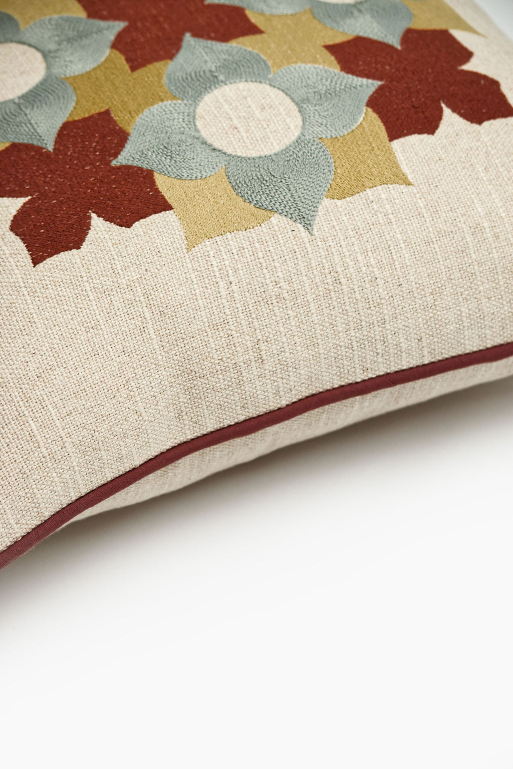 Athangudi Rosette Embroidered Cotton-Jute Cushion Cover