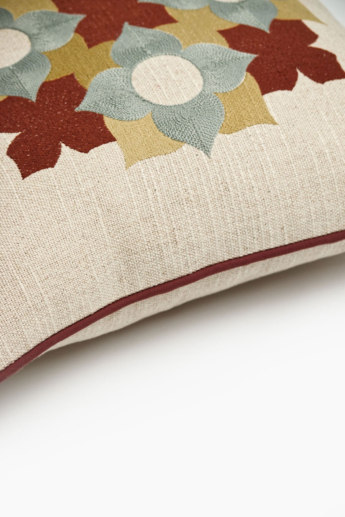 Athangudi Rosette Embroidered Cotton-Jute Cushion Cover