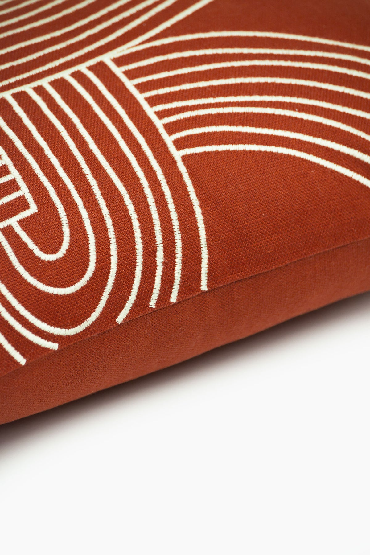 Quiet Arcs Embroidered Cotton Linen Cushion Cover