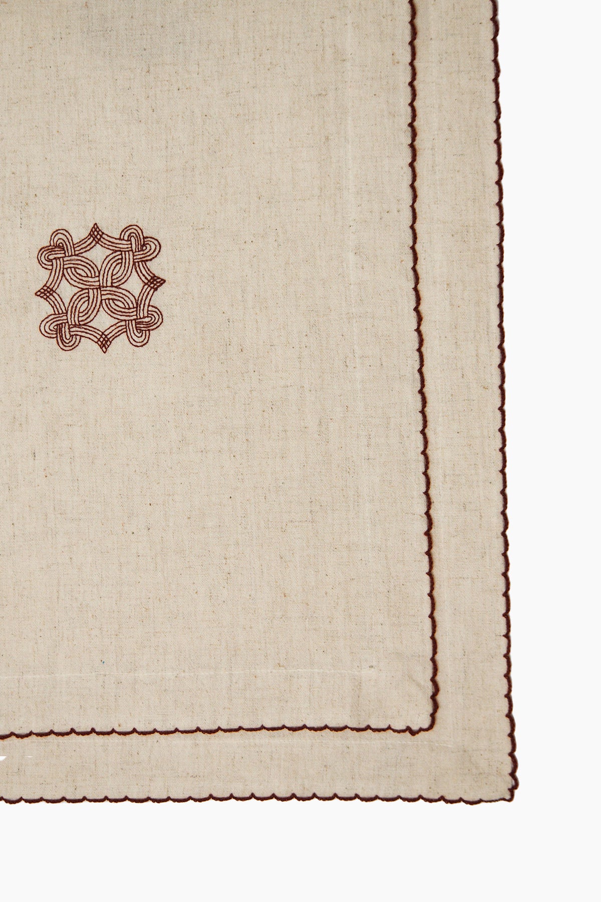 Quiet Kolam Embroidered Cotton Linen Table Cover