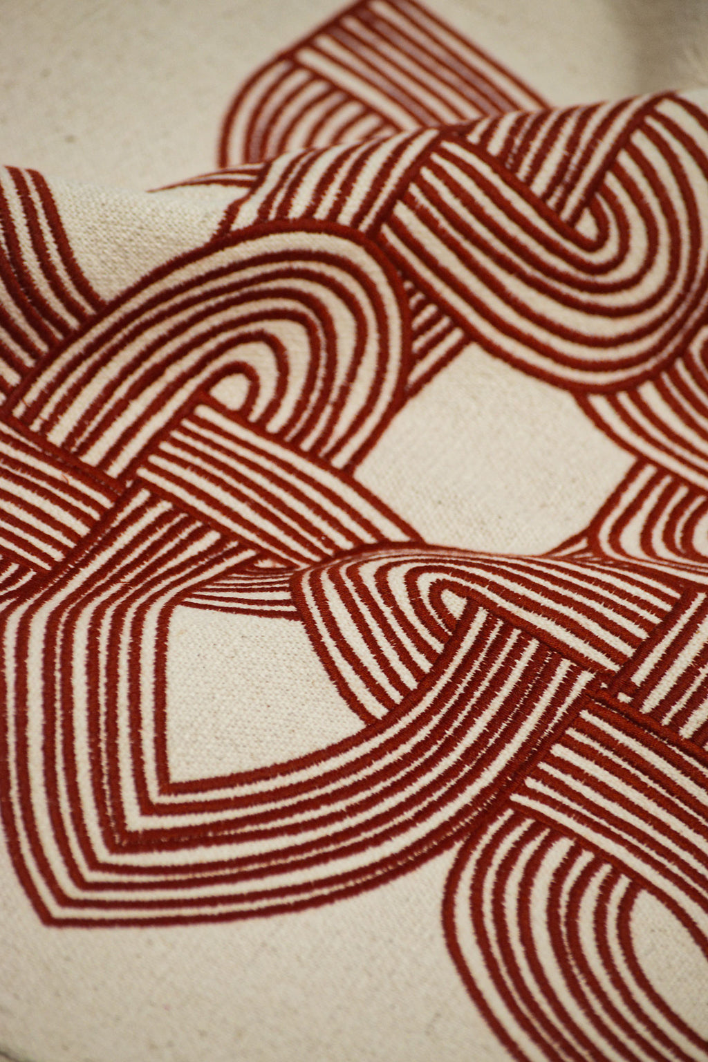 Kolam Knot Embroidered Cotton Linen Cushion Cover