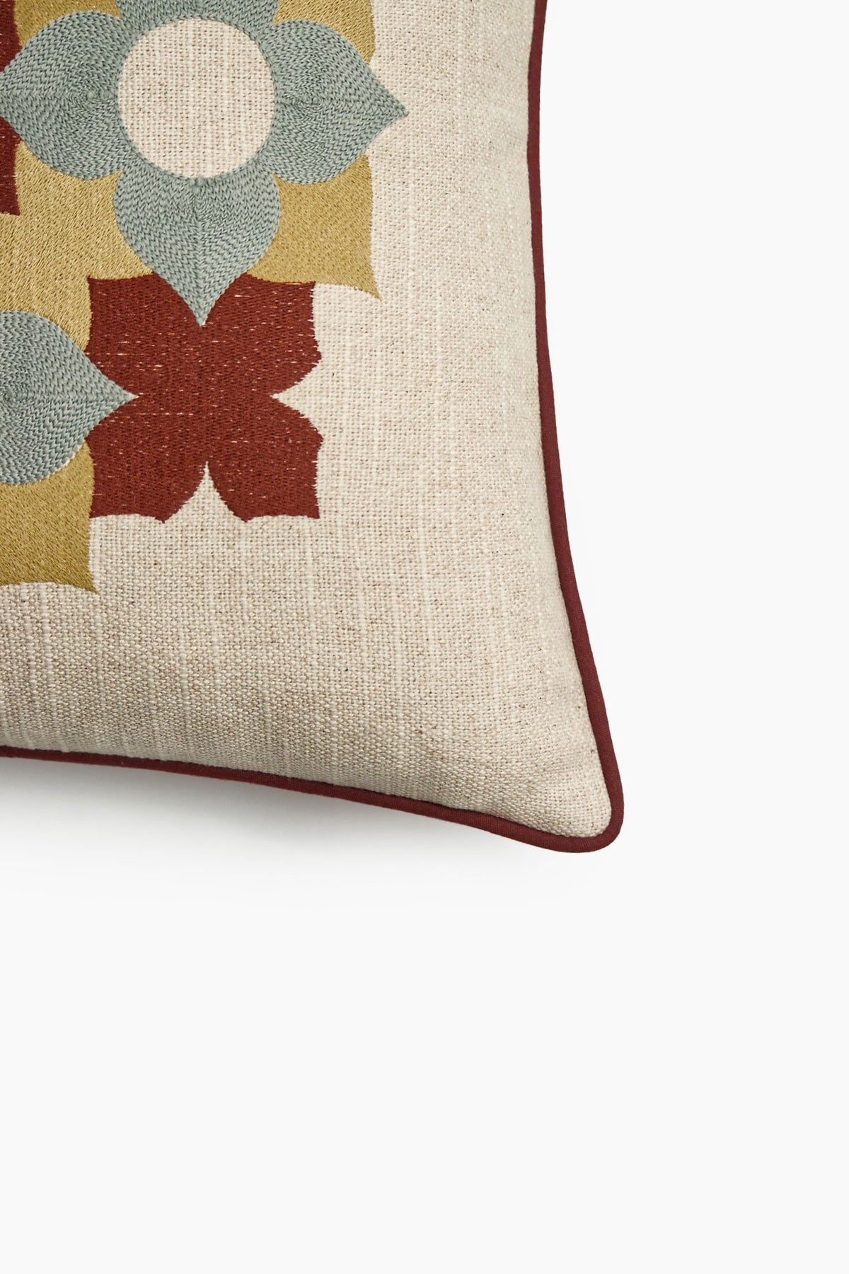 Athangudi Rosette Embroidered Cotton-Jute Cushion Cover