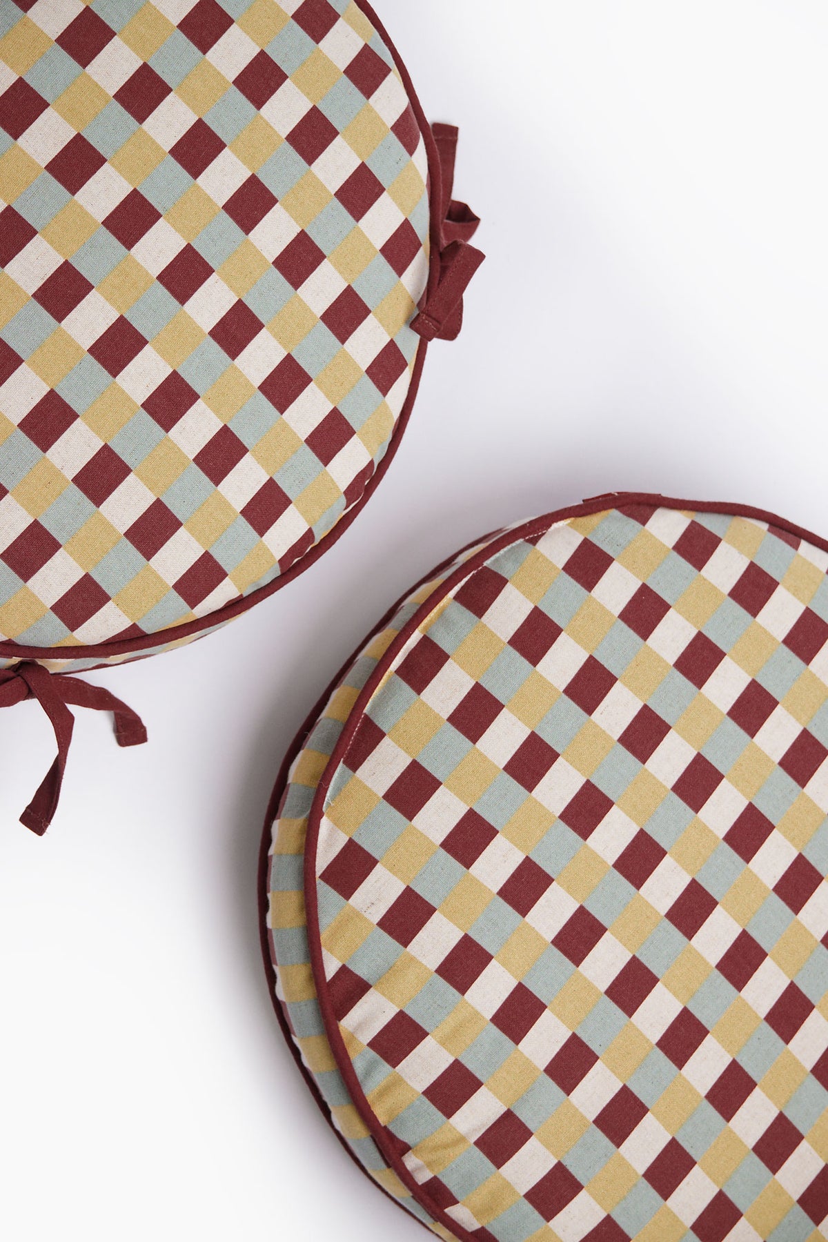 Athangudi Check Printed Round Chairpad Set of 2