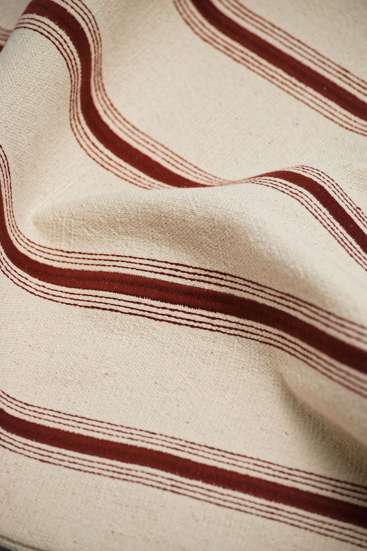 Quiet Lines Embroidered Stripe Cotton Linen Cushion Cover
