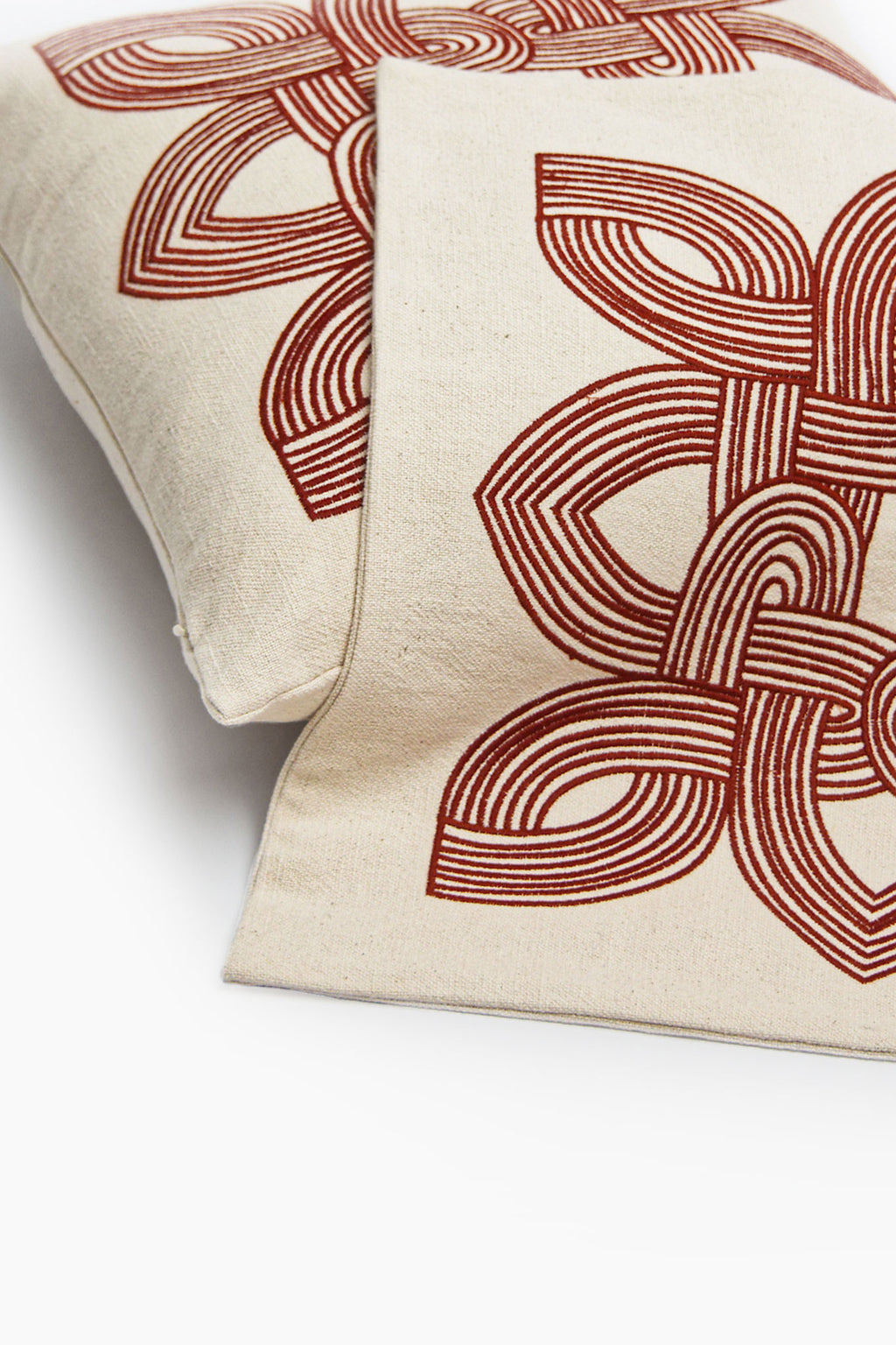 Kolam Knot Embroidered Cotton Linen Cushion Cover