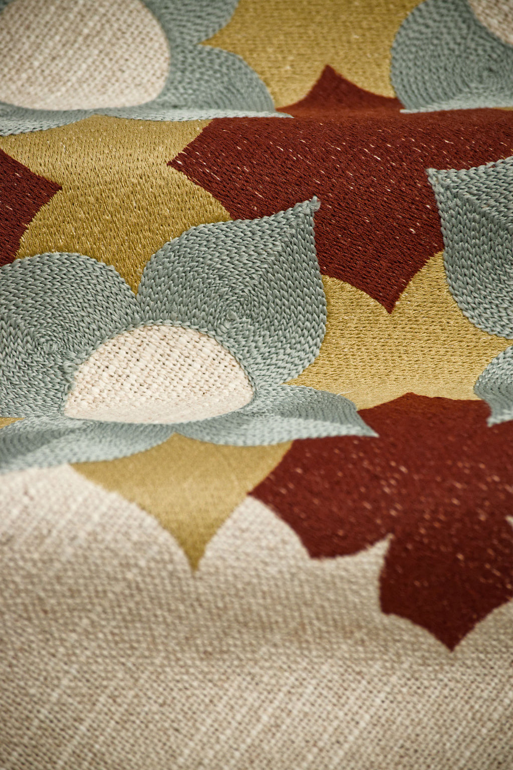 Athangudi Rosette Embroidered Cotton-Jute Cushion Cover