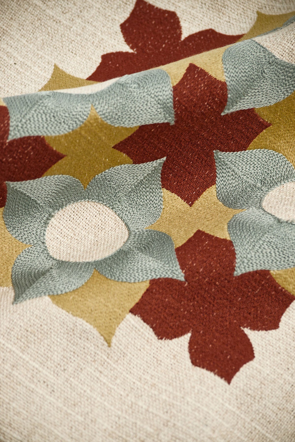 Athangudi Rosette Embroidered Cotton-Jute Cushion Cover