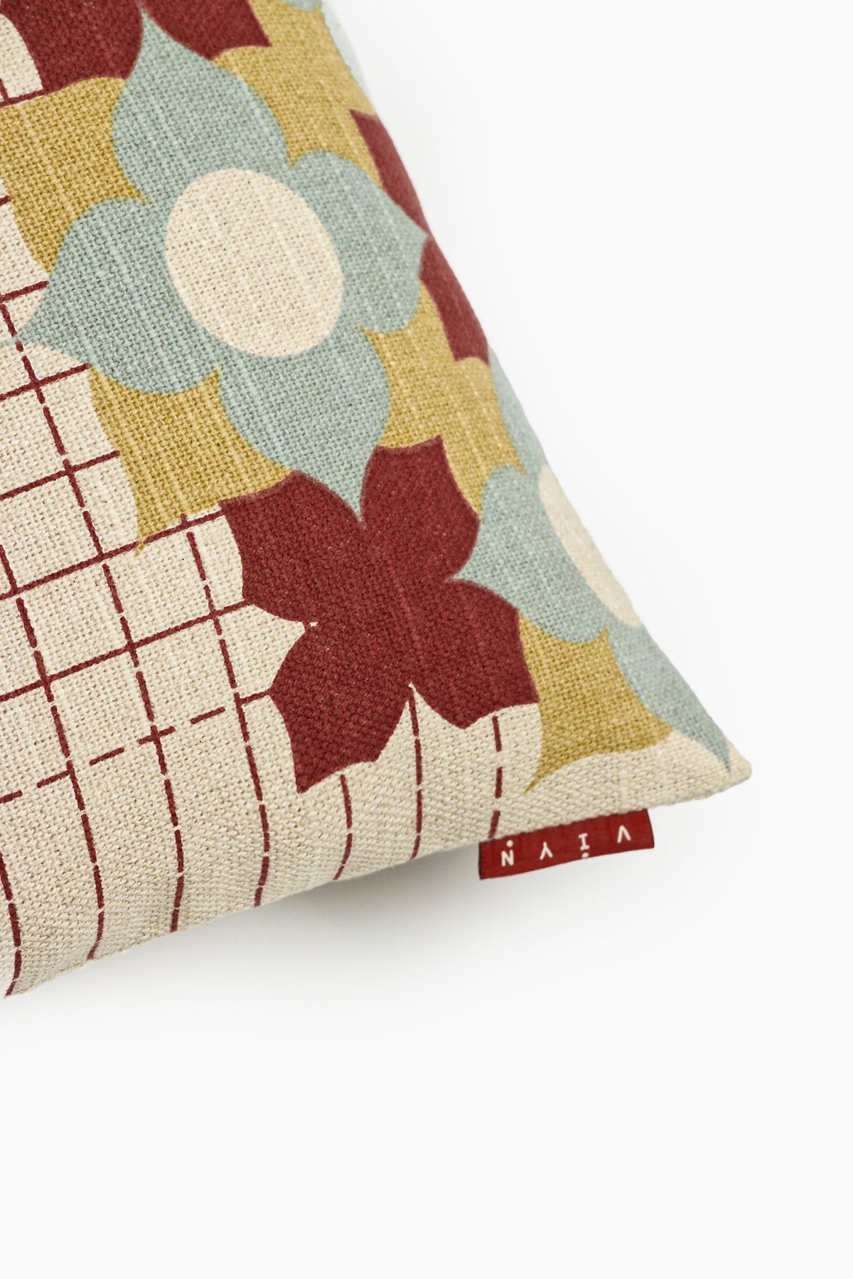 Athangudi Trellis Printed Cotton-Jute Cushion Cover