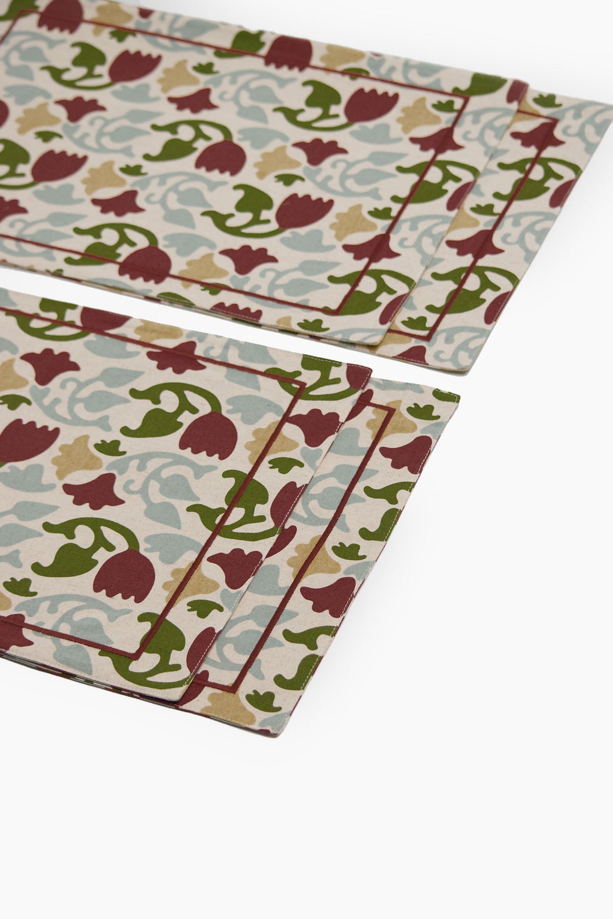 Athangudi Floral Printed Reversible Cotton-Jute Table Mats Set of 4