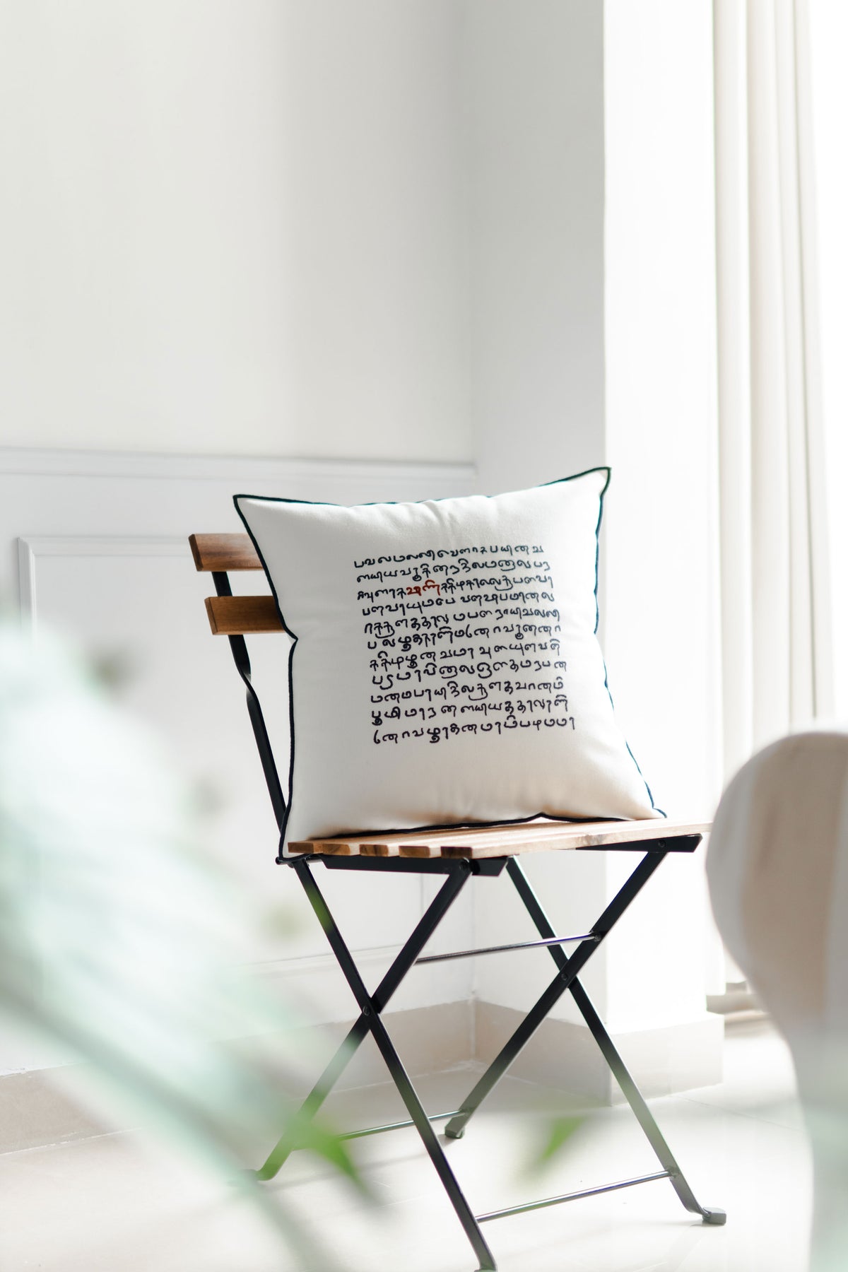 Script Embroidered Cotton Cushion cover