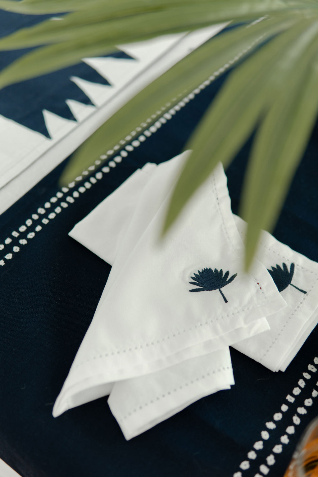 Palm Leaf  Embroidered Cotton Napkin Set of 4