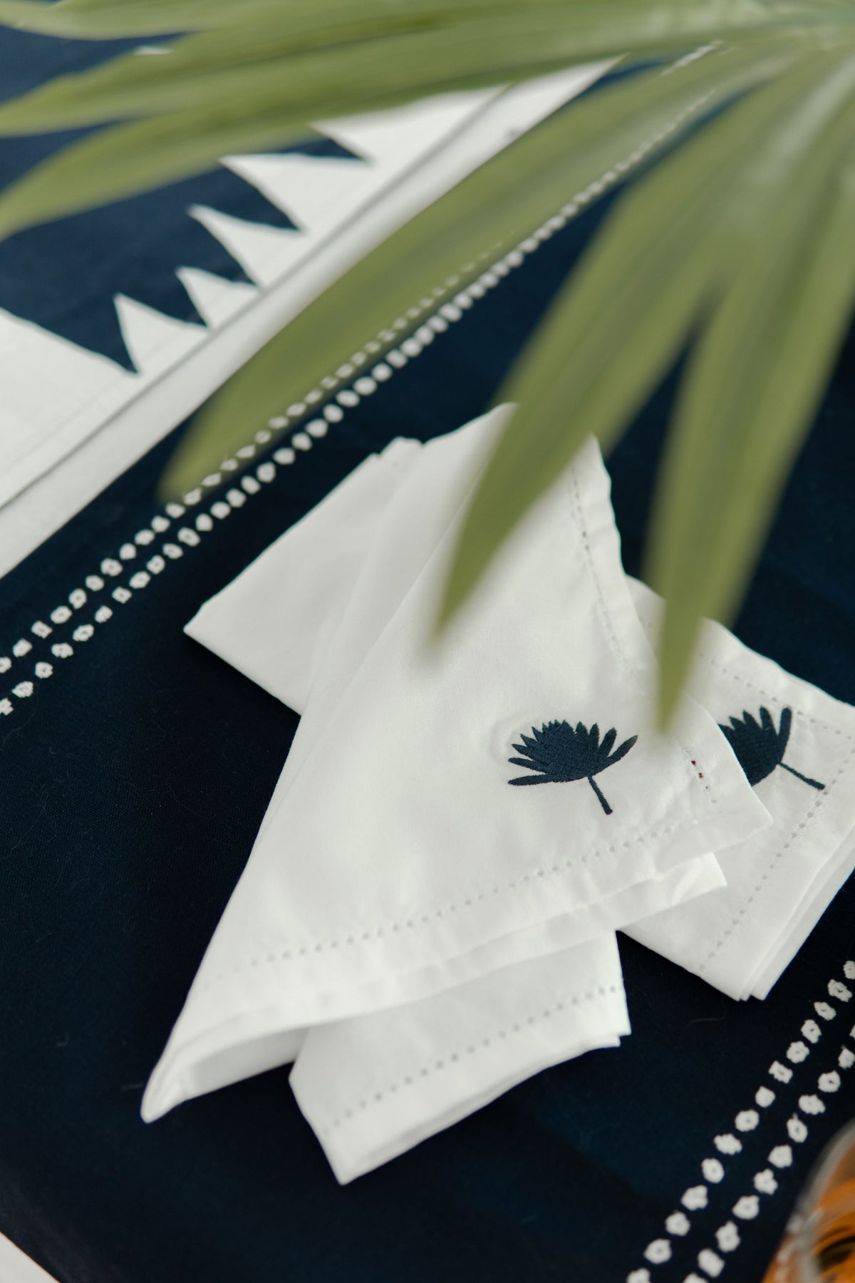 Palm Leaf  Embroidered Cotton Napkin Set of 4