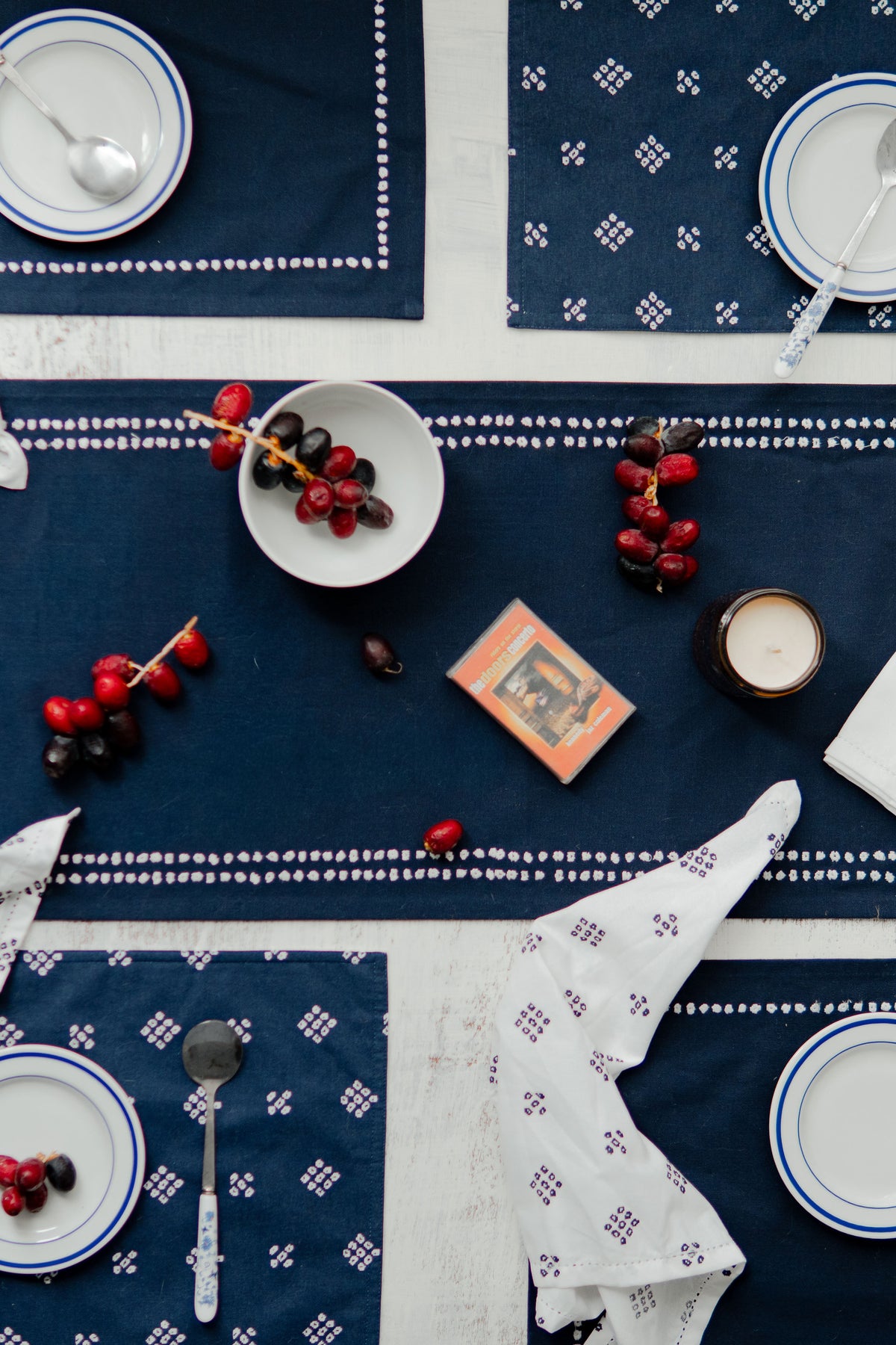Dotted Stripe Embroidered Cotton Runner