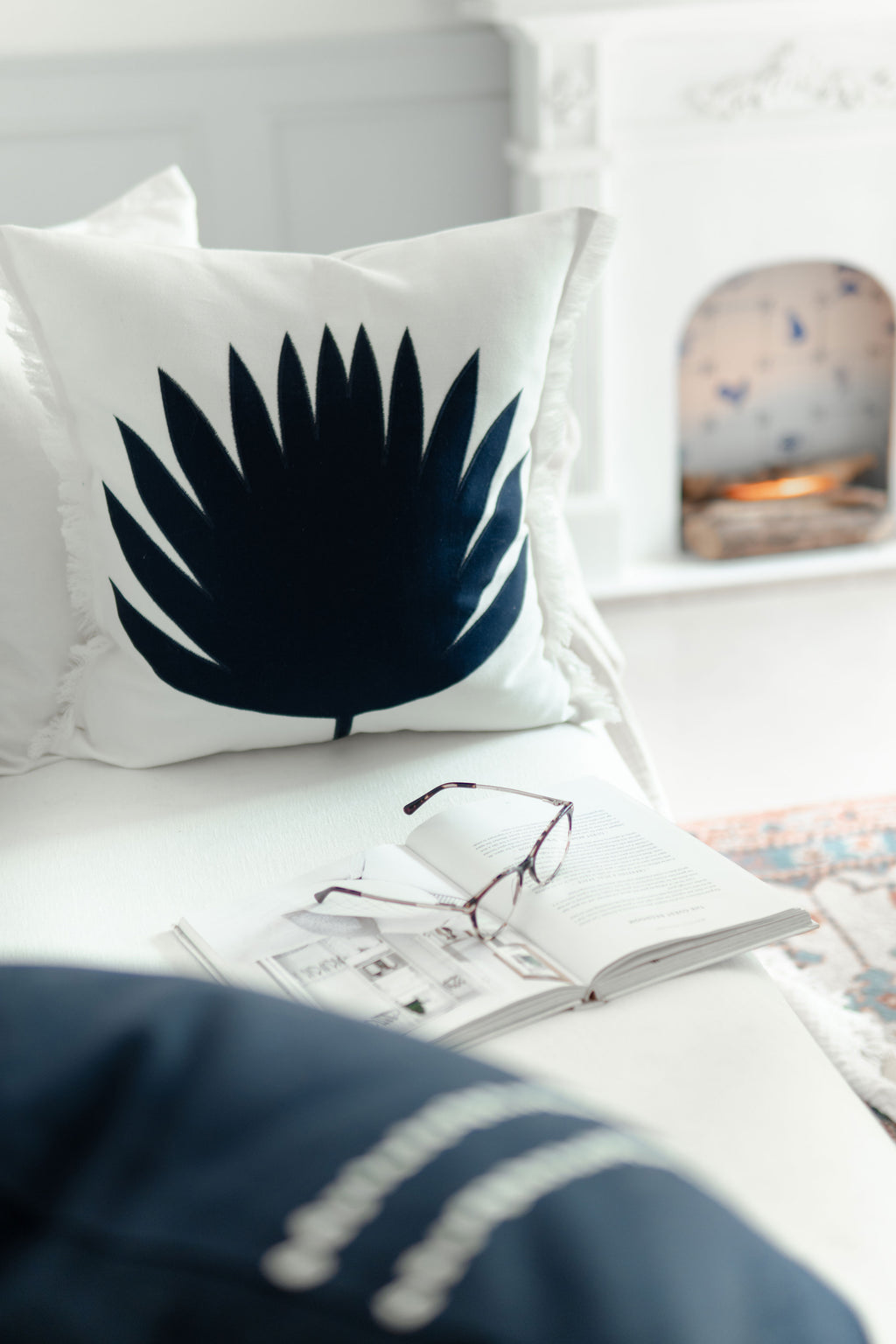 Palm Fan Applique Cotton Cushion Cover