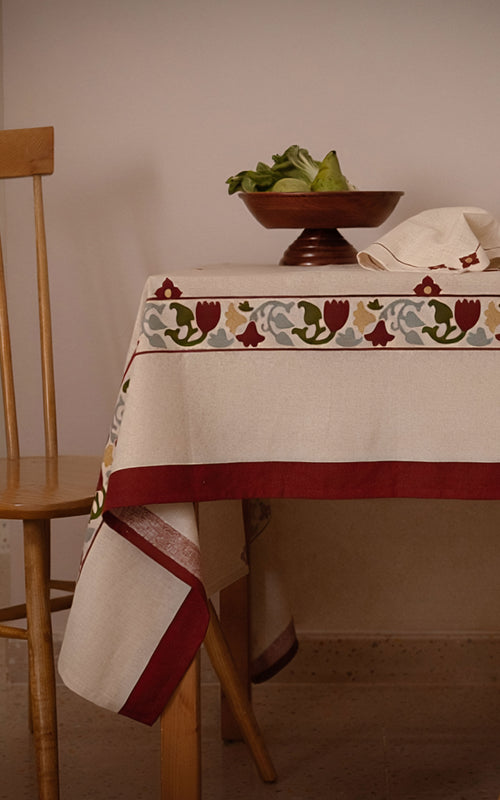 Athangudi Border Printed Cotton-Jute Table Cloth