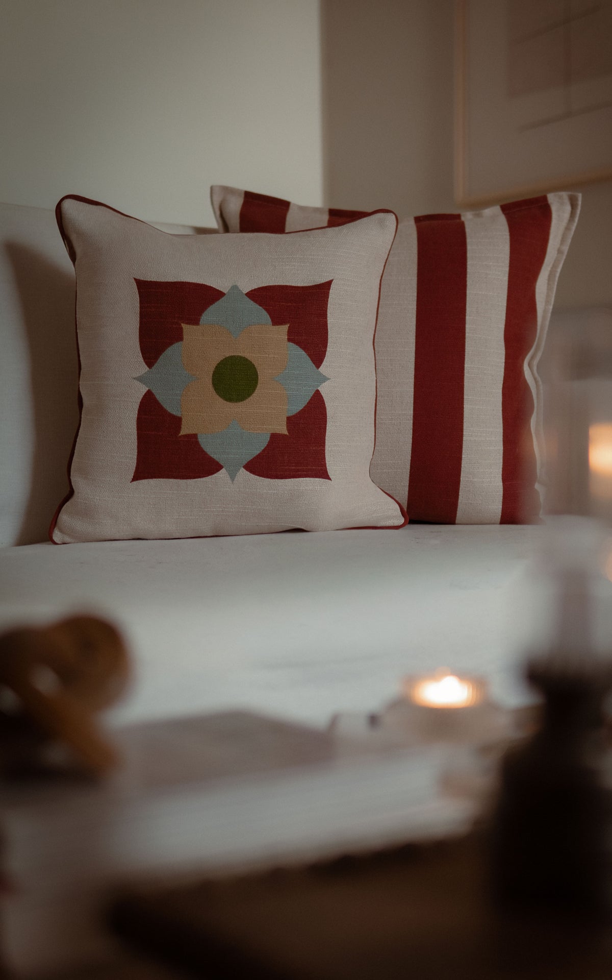 Athangudi Medallion Printed Cotton-Jute Cushion Cover