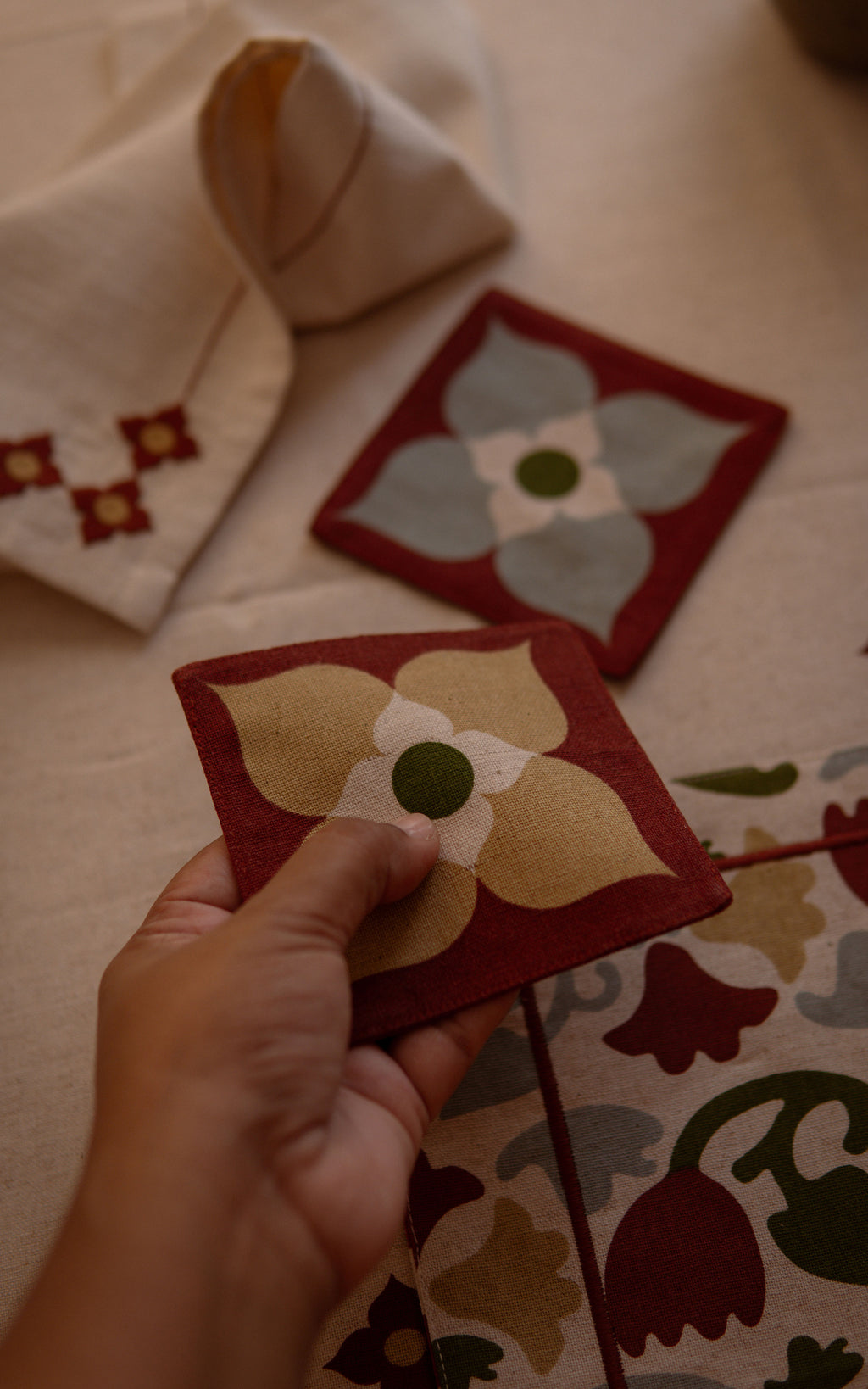 Athangudi Medallion Printed Reversible Coaster Set of 4