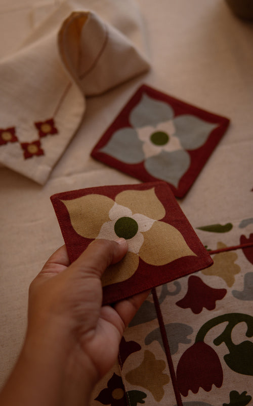 Athangudi Medallion Printed Reversible Coaster Set of 4