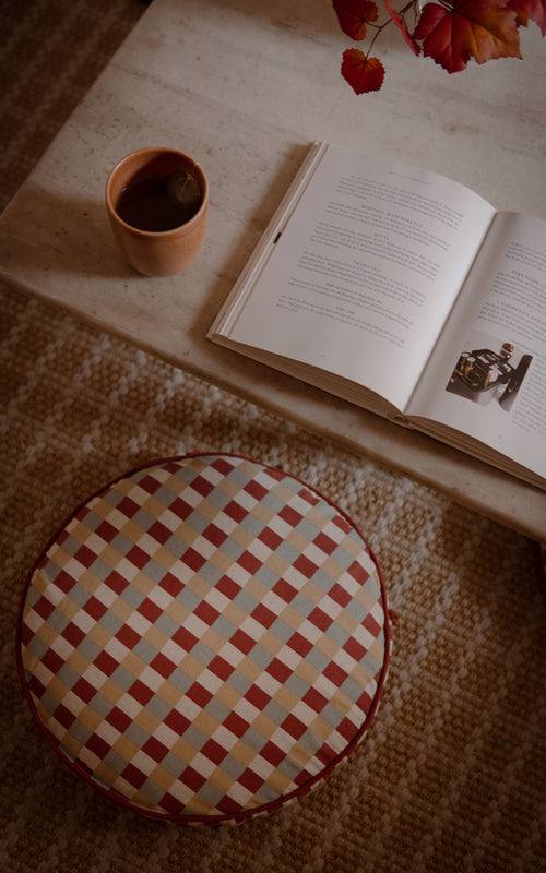 Athangudi Check Printed Round Chairpad Set of 2