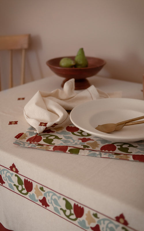 Athangudi Floral Printed Reversible Cotton-Jute Table Mats Set of 4