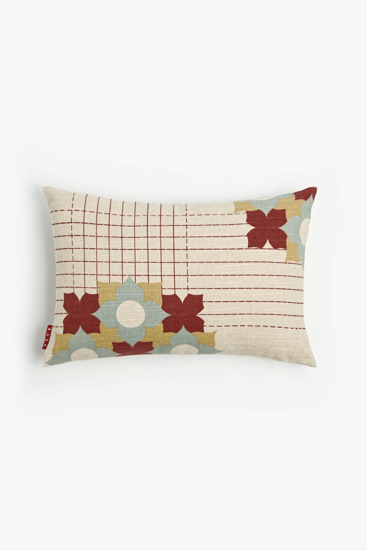 Athangudi Trellis Printed Cotton-Jute Cushion Cover